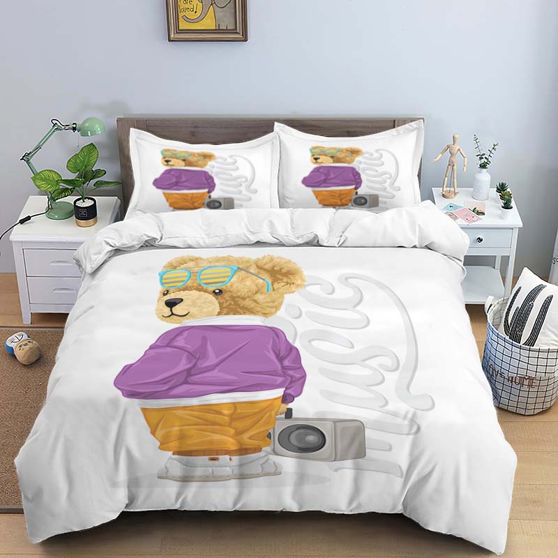 Bärenprint Digitaldruck Polyester Bettwäsche Sets Mädchen Bettbezug Jungen Bettdeckenbezug Set Für Teenager Queen Bettbezug 2 Stück Kissenbezug