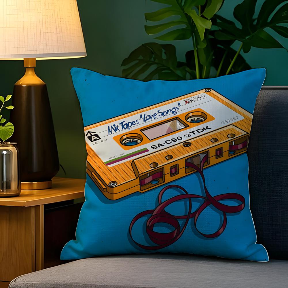 Pop Art Retro Cassetteband Kussensloop Natuurlijk Linnen Kussensloop Dubbelzijdig Decor Bank Kussensloop Woondecoratie