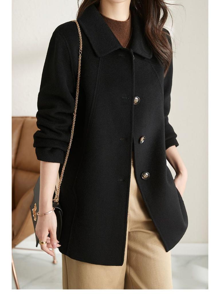 Korean Style High-End Autumn Winter New Maxi Fit Slim Stand Collar Doll Collar Wool Coat for Women