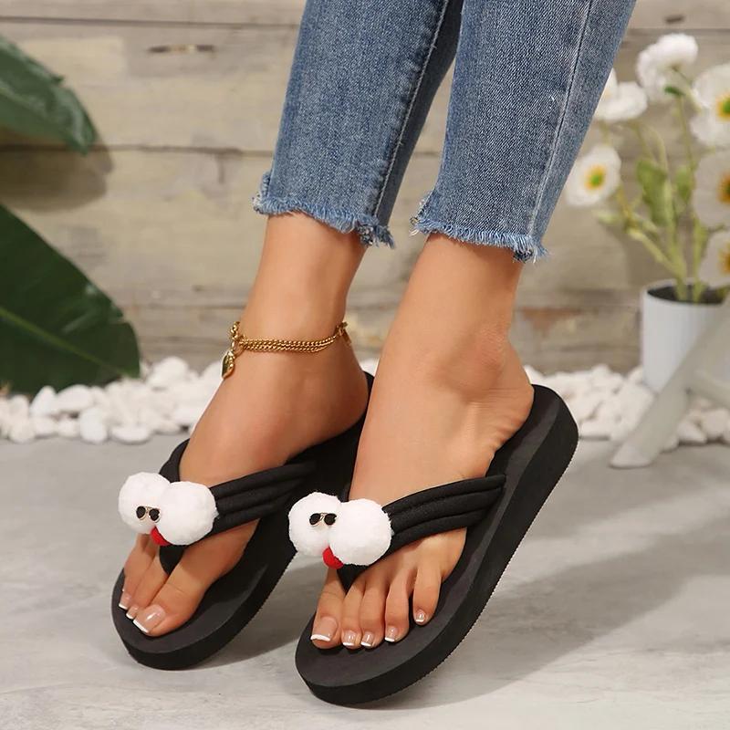 Fashion Summer Cute Cartoon Flip Flops for Women Casual Wedge Platform Sandals Woman Outdoor Lightweight Wear-Resistant Slippers Mujer