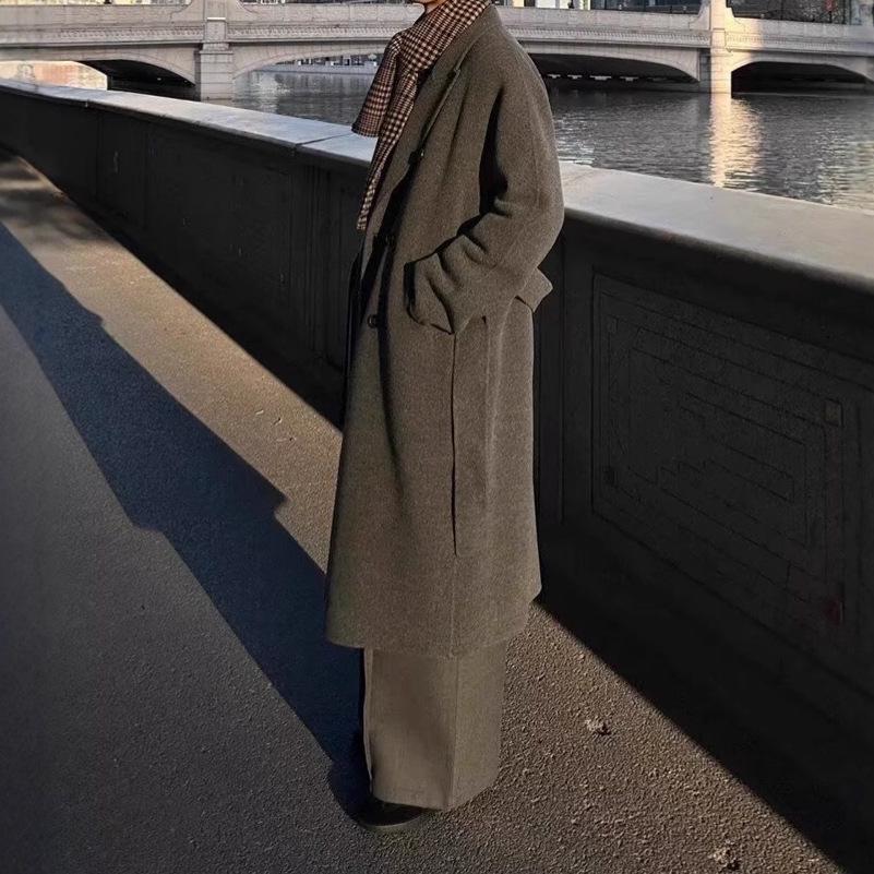 Men's Mid-Length British Wool Coat - Autumn/Winter, Thick Korean-Style Over-the-Knee Trench