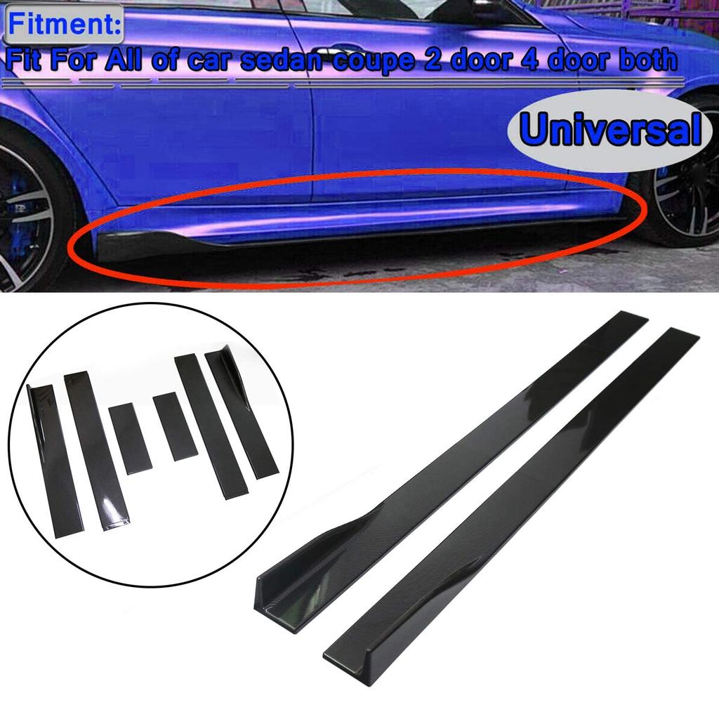 Bruce Shark Universal Side Skirt Rocker Panel Splitter Scratch Carbon Fiber & 2.2m/86.6" Extensions, Lips, Polypropylene, Resistant,