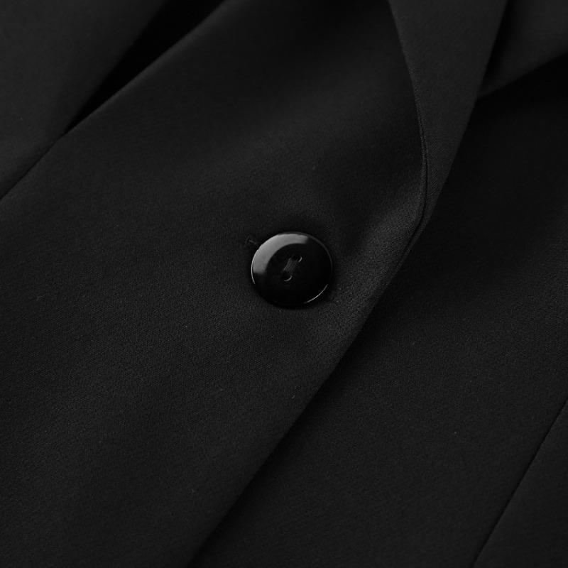 Vintage Black Narrow Cut Waist Fitted Blazer For Women Commute Office Outerwear