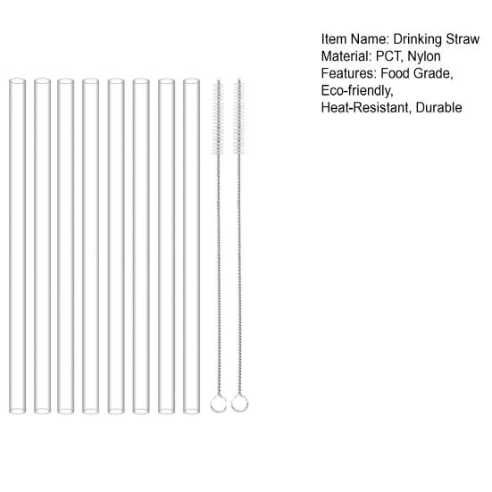 1 Set Drinking Straws with Cleaning Brushes Food Grade BPA Free Heat-Resistant Reusable Water Cup Clear Straws Kit