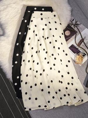 Jupe à pois taille haute élastique pour femmes petites - Coupe ajustée longueur midi, Améliore la hauteur et la silhouette pour le printemps et l'automne.