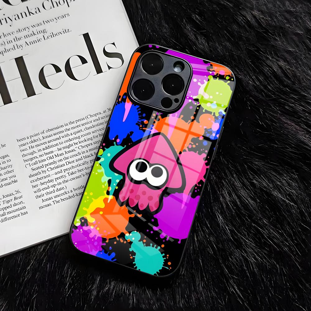 S-Splatoon Spiel Handyhülle Für IPhone 17 Air 16 E Pro Max 15 14 13 Mini 12 Pro 11 Max Plus Schwarze Glasabdeckung
