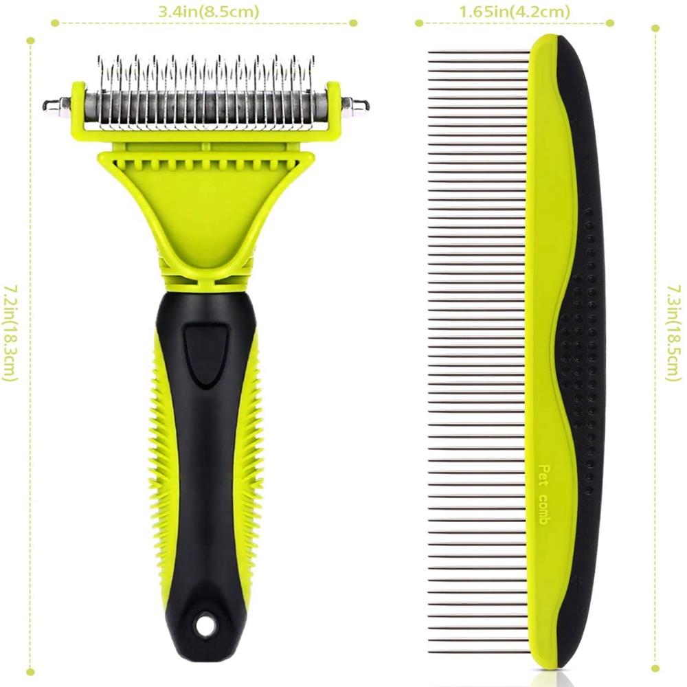 Pet Grooming Dematting Comb Tool Kit - Double Sided Blade Rake Comb Removes Loose Cat Dog Comb