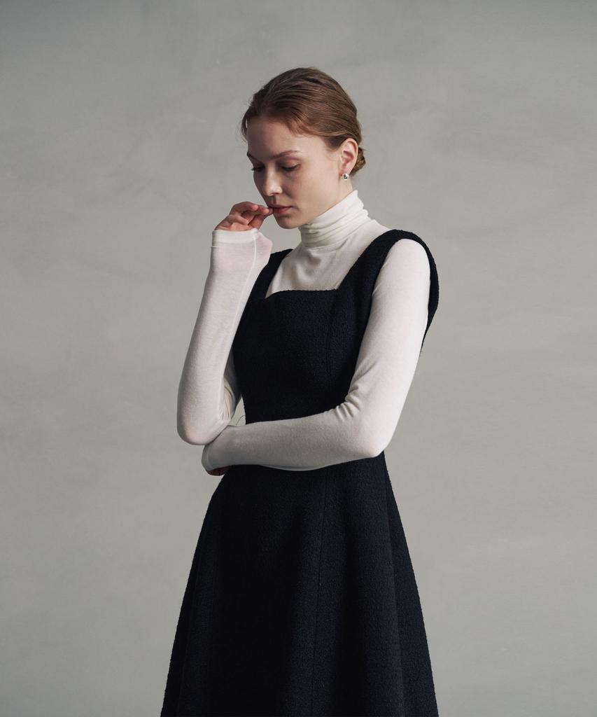 Marot Wool Tweed Voluminous Long Dress_Black