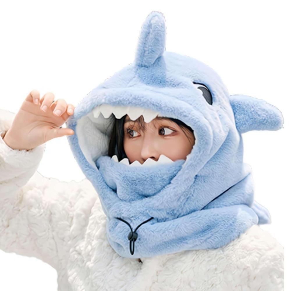 

Мультяшна маска акули, шапка-балаклава, вітрозахисний теплий шарф для шиї, мила плюшева шапка, зима синій