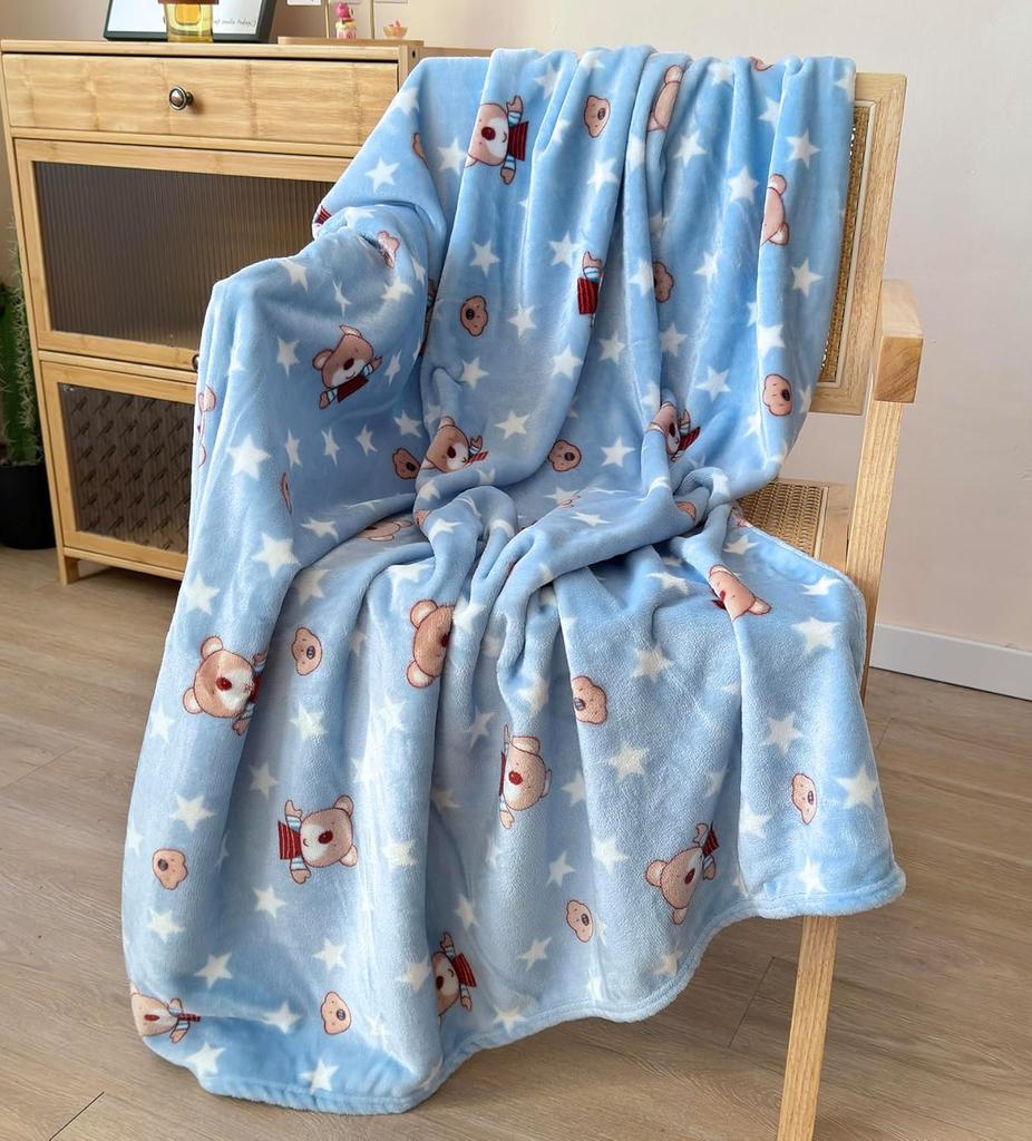 Cozy Plush Toddler Fleece Throw Blanket with Cartoon Bear Print Soft Warm Flannel for Kids Daycare School Use X Inches