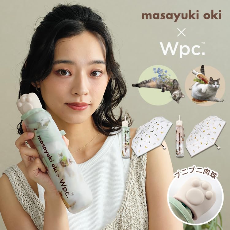 Masayuki Oki x Paw Plastic Umbrella Mini Beige Folding Umbrella Outer Rib 49cm Ladies Handle Squishy Cat Stylish Cute Commuting to Work or School