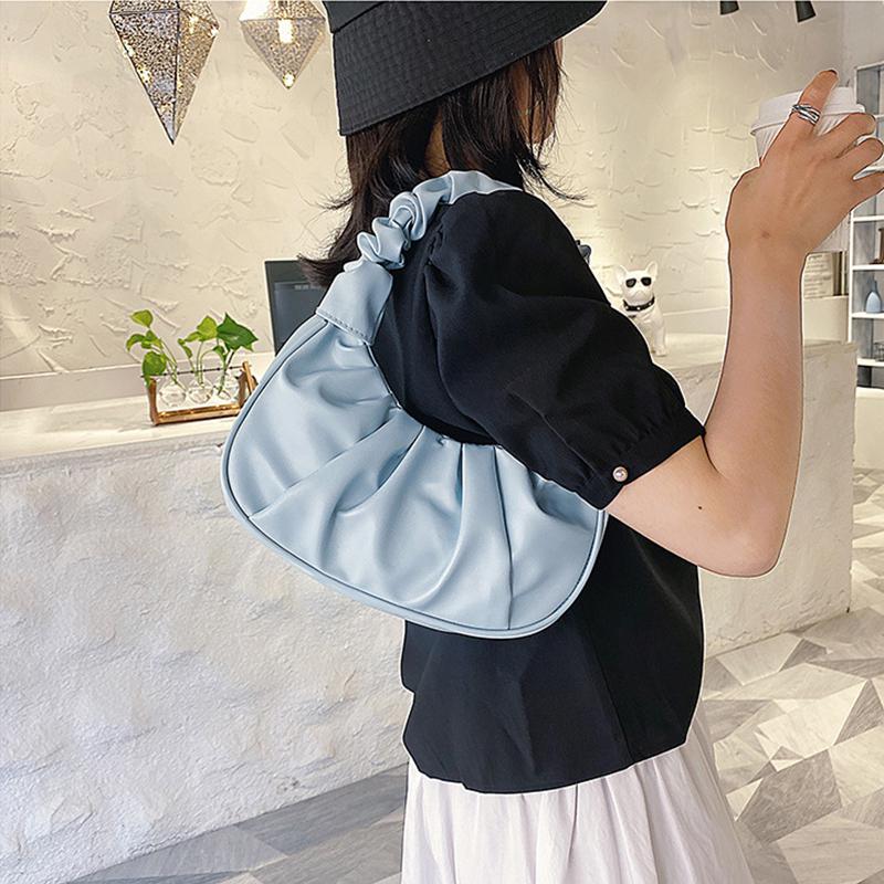 Fashion Pleated Handle Bags For Women Solid Color Cloud Bags PU Leather Shoulder Bags Armpit Bag Leisure Girls Small Tote Casual