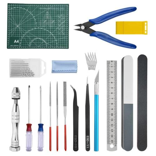 WMYCONGCONG 18-Piece Plastic Model Tool Set for Beginners, Includes Thin-Blade Nippers, File, Cutting Mat, Precision Tweezers, Modeler's Knife (5 Repl