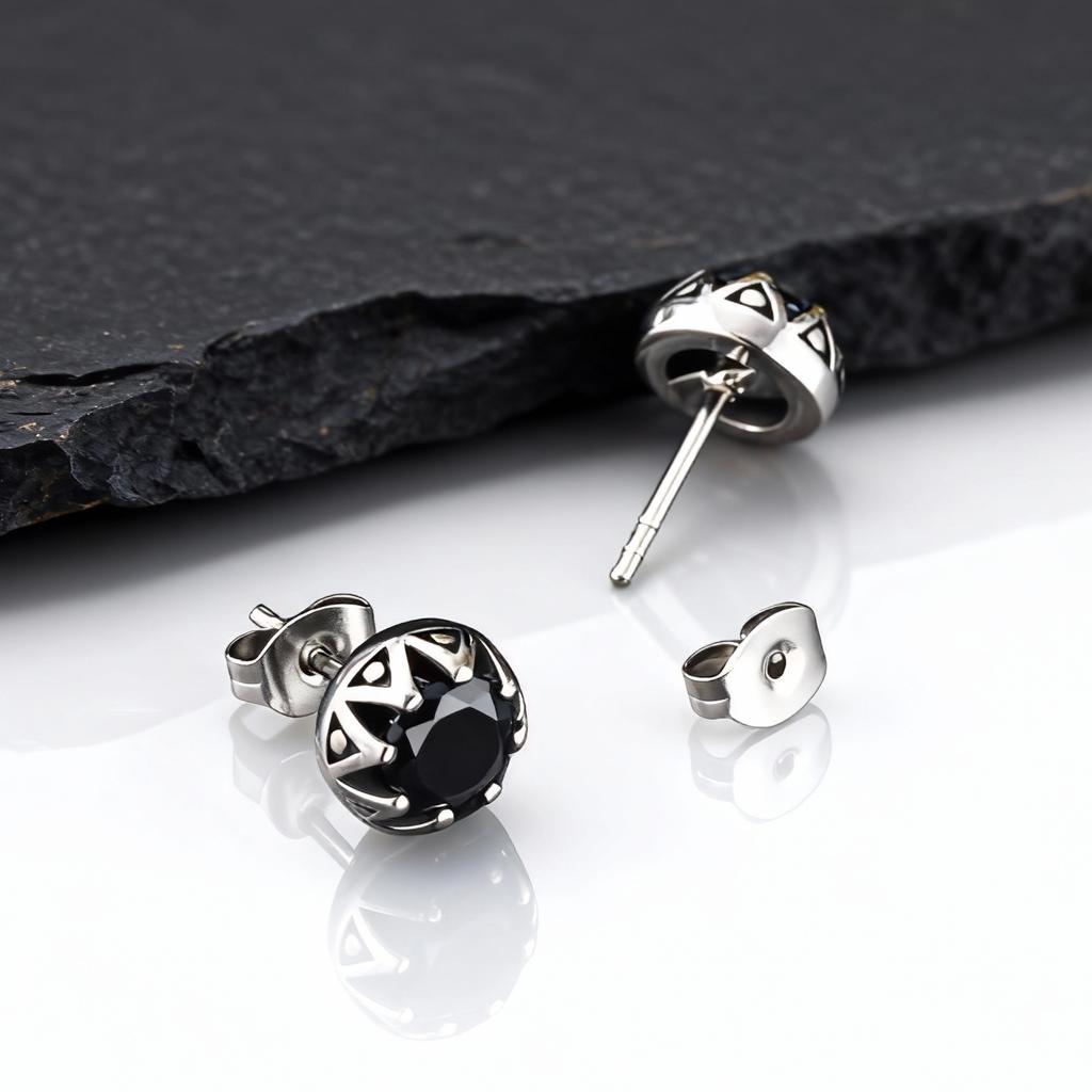 Vintage Zircon Earrings for Men,Casting Crown Silver Color Stainless Steel Stud Earring,Trend Piercing Earring Jewelry Gift