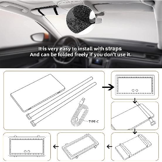 Car Sun Visor Vanity Mirror, with 3 Light Modes & 60 LEDs - Rechargeable Dimmable Clip-on Rear View Sun-Shading Cosmetic Makeup Mirror, Universal for