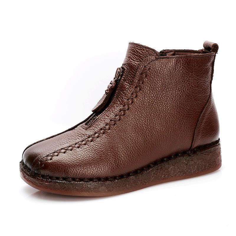 Women s Boots 2026 Thick soled Short Boots Winter Plush Mom Shoes Ethnic Style Genuine Leather Women s Boots 35