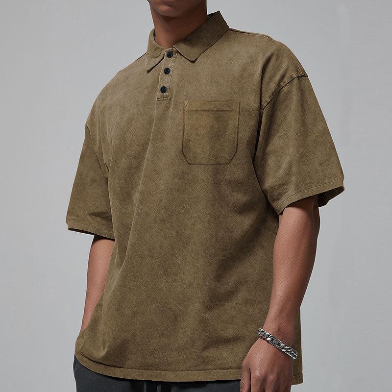 New Button Short Sleeve Men's T-shirt Summer Retro Loose Short Sleeve Men's T-shirt