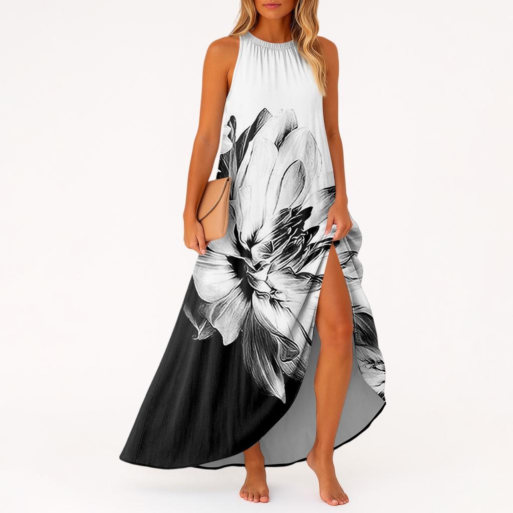 Women's Casual And Fashionable Round-neck Sleeveless Mid Length Dress