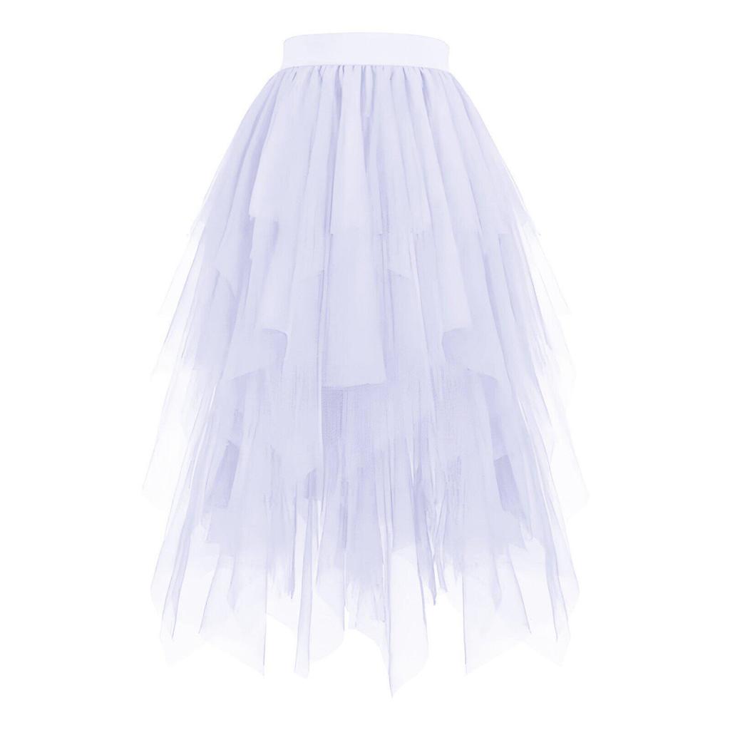 Women's High-Waisted Irregular Mesh Layered Skirt - Mid-Length Slimming Fairy Fluffy Design