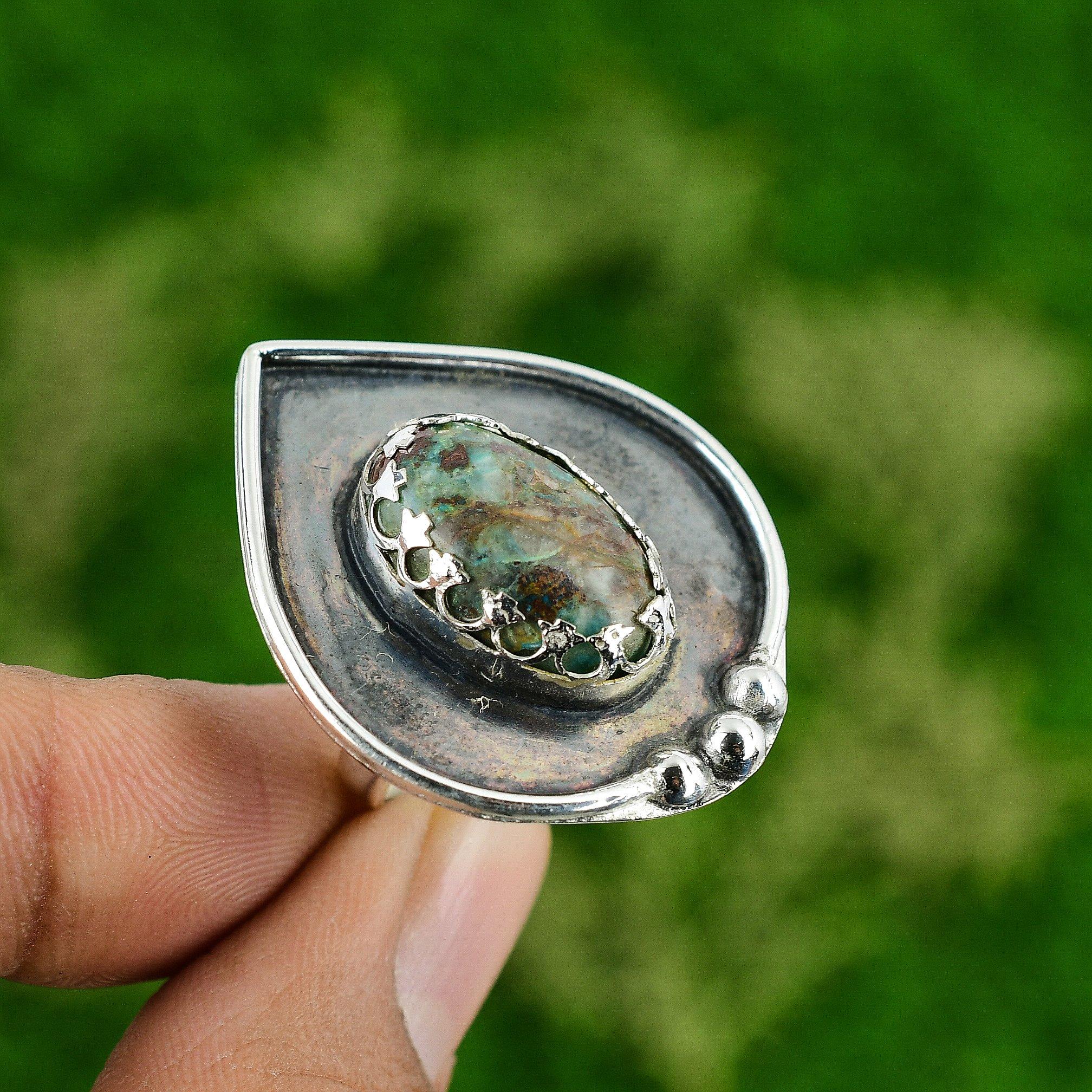 

Birthday Gift For Her Natural Shattuckite Stackable Adjustable Ring 925 Silver Adjustable