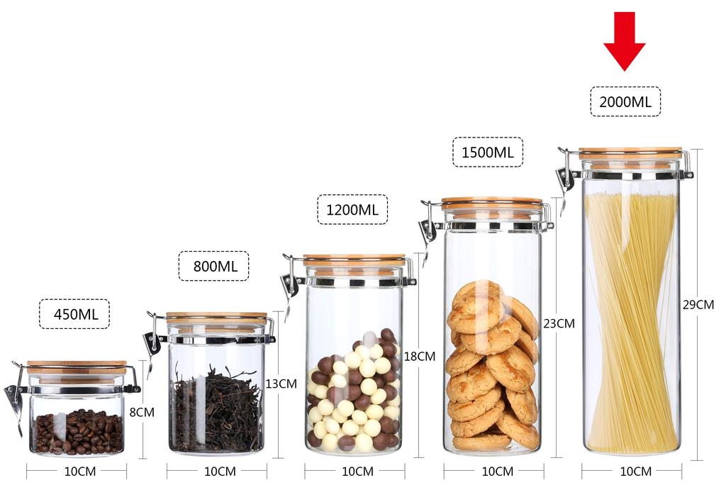 KKC Airtight Glass Pasta Container - Pasta Storage Container, Canister Glass Airtight Storage Jar, for Grains, Flour, Rice, Food Storage, Protein, etc