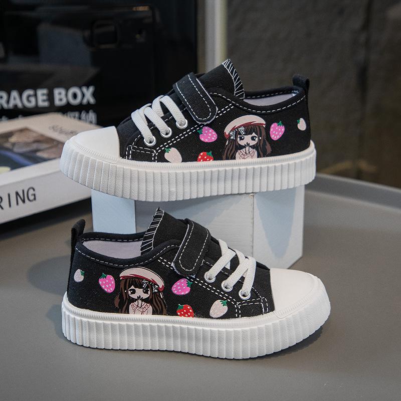 

Холщовые туфли для девочек 2025 весна и осень новые туфли из ткани на мягкой подошве для маленьких девочек, повседневная обувь для детей среднего и старшего возраста, маленькие белые туфли 26 чёрный