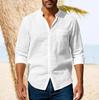 Spring And Fall  Linen Men's Shirt Long Sleeve Breathable Casual Pocket Shirt
