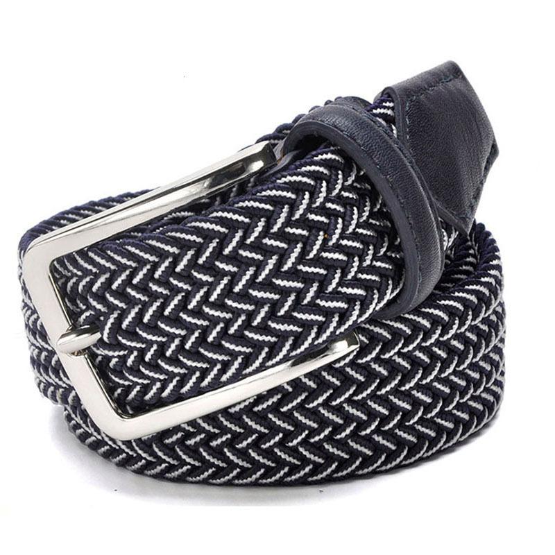 Men'S Elastic Belt Men'S Belt Pin Buckle Elastic Trendy Pants Belt Canvas Woven Belt