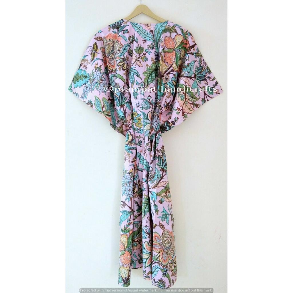 Indian Pink Long Floral Print Cotton Plus Size Maxi Women Cover Up Caftan Dress CKFTN-SCRN-FULL-BUYIT-047