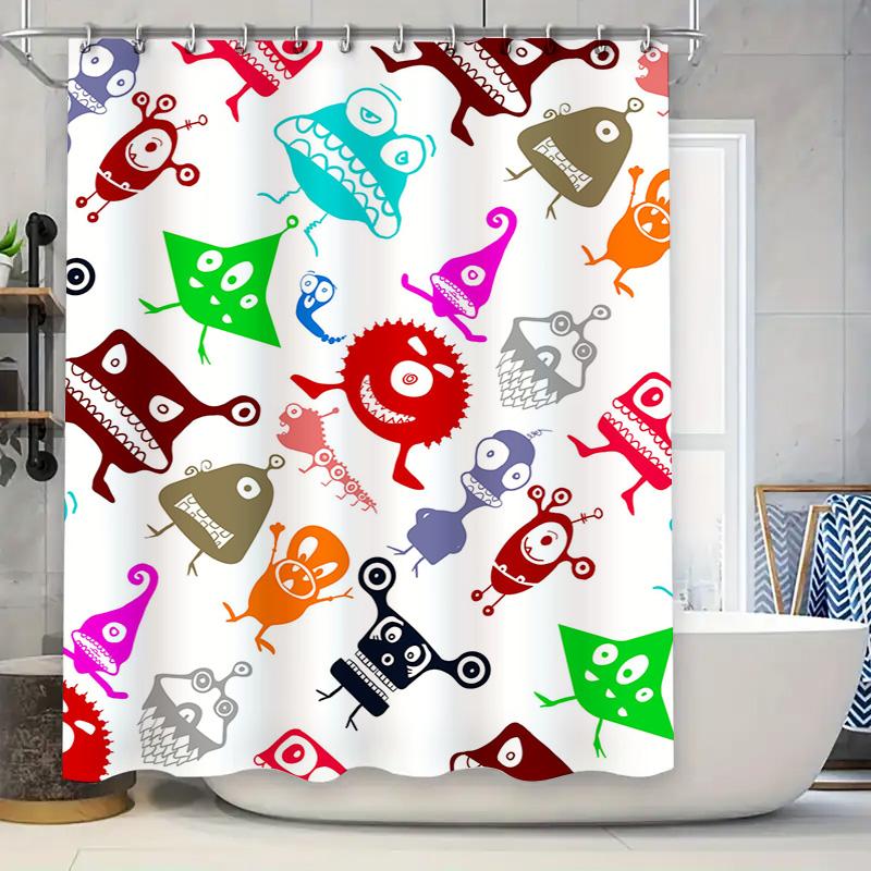 

Whimsical Monsters Shower Curtain Colorful Fabric Print For Bathroom Decor – Modern Home Textile Artistic Design” W60H190(CM)-1 Pcs