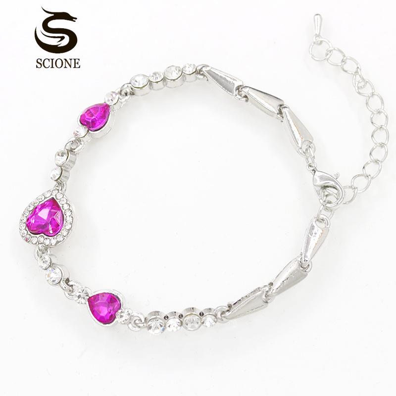 SCIONE Women Jewelry Fashion Ocean Blue Bangle Bracelet Rhinestone Love Heart Austrian Crystal