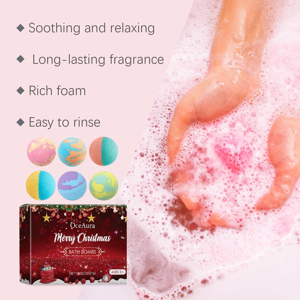 Merry Christmas Bath Ball Bubble Bath Products Spa Stress Relief Relax Organic Rose Lemon Lavender Handmade Surprise Gift Set