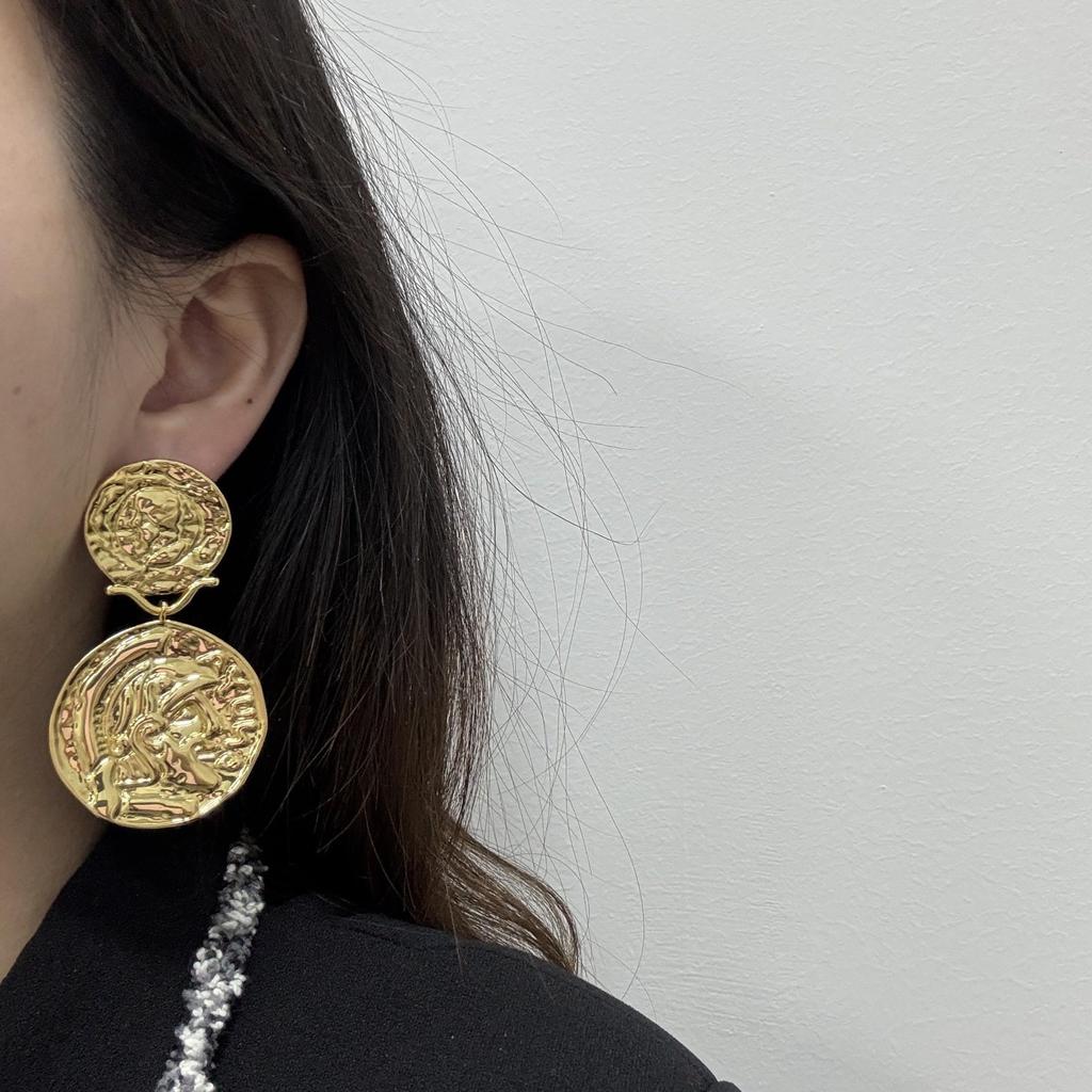 Retro Ancient Coins, Metal Relief Portrait Earrings, Earrings, Personalized Retro Light Luxury Temperament, Niche Design Earrings