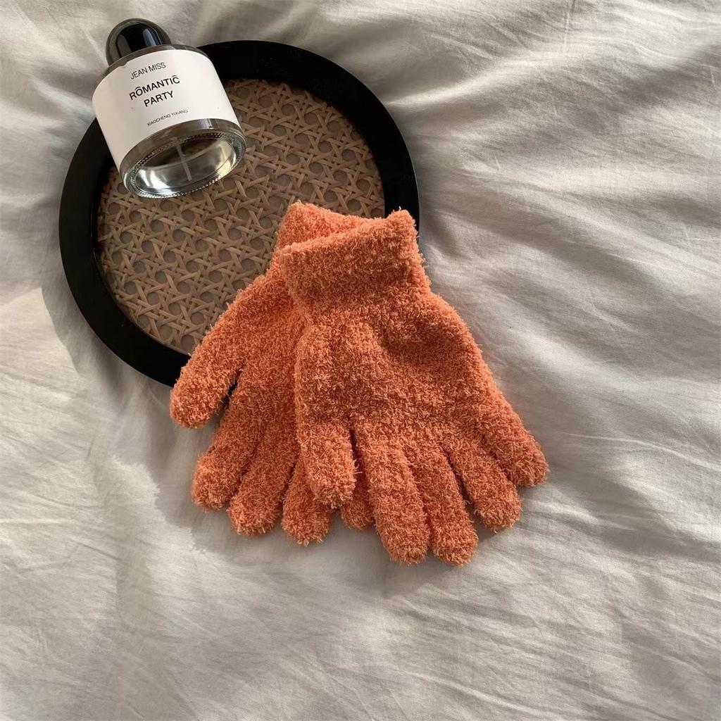 Coral Fleece Gloves Ins Japan And Korea Cute Simple Candy Color Five Fingers Fashion Warm Student