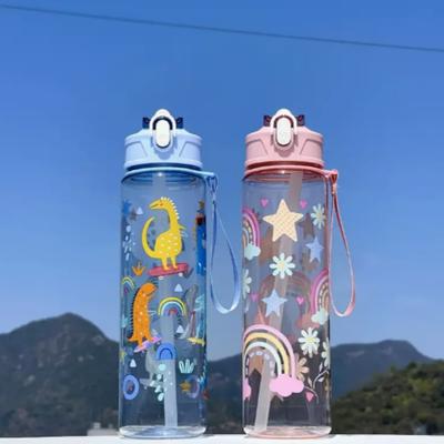 780ML Kids Water Sippy Cup Creative Cartoon Cup with Straws Leakproof Water Bottle Outdoor Portable Children's Plastic Water Cup