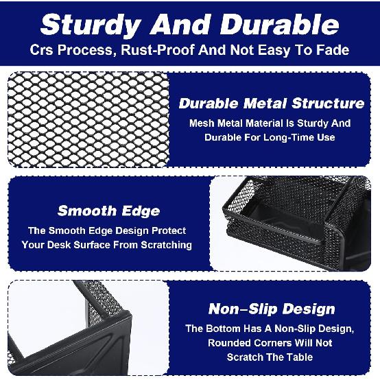 Mesh Pen Holder for Desk Pencil Holders 6 Pieces Desk Organizer Office Supplies Caddy with Sticky Notes Holder for Office School Home Black