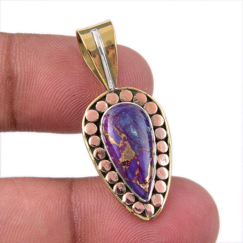 

Natural Purple Turquoise Gemstone 925 Sterling Silver TwoTone Pendant 1.50 z7z13