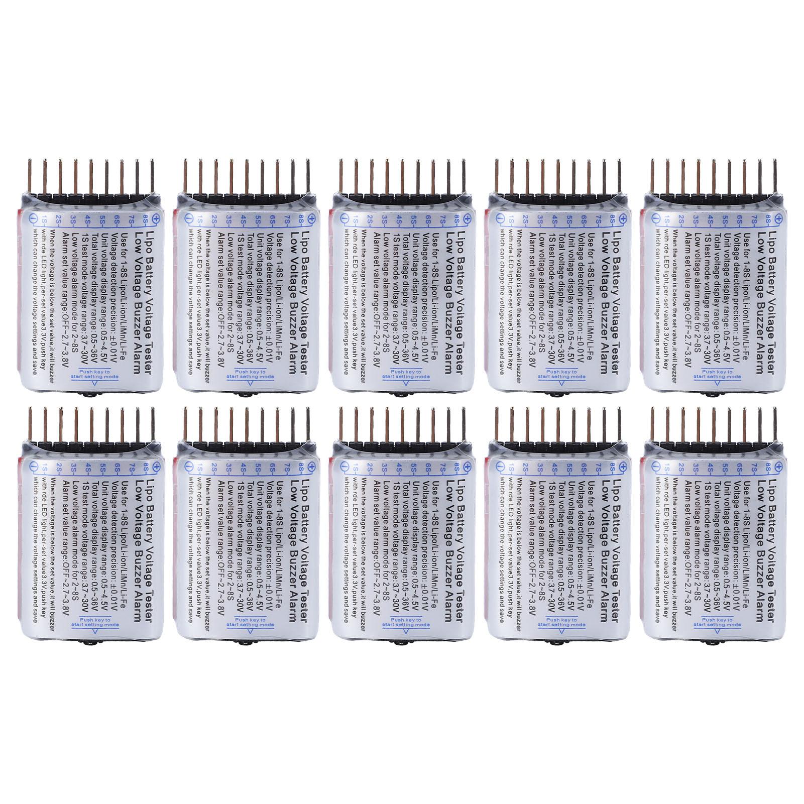 

10Pcs Lipo Battery Voltage Tester Digital Display 18S Low Volt Buzzer Alarm Set Kit