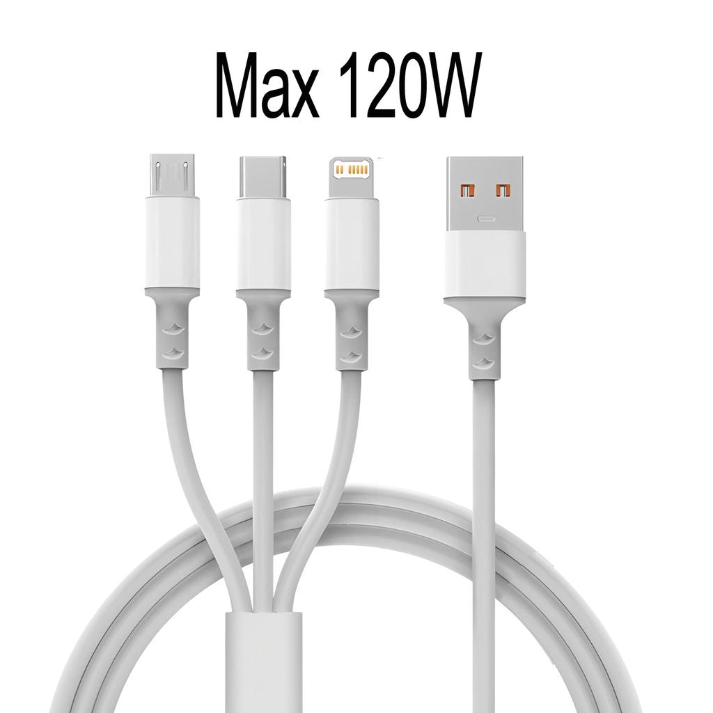 3 in 1 USB Type C Cable Fast Charging Wire Woven Data Cable Mobile Phone Charger For iPhone 17 16 15 Huawei Samsung USB C