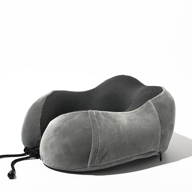 Memory Foam U Shaped Travel Neck Pillow Set for Airplane Car Train Support with Drawstring Bag and