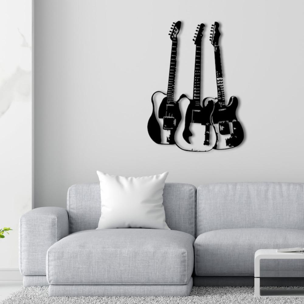 Handmade Metal Guitar Wall Art, 3D Line Art Decor, Music Instrument Sculpture for Home, Unique Gift for Musician