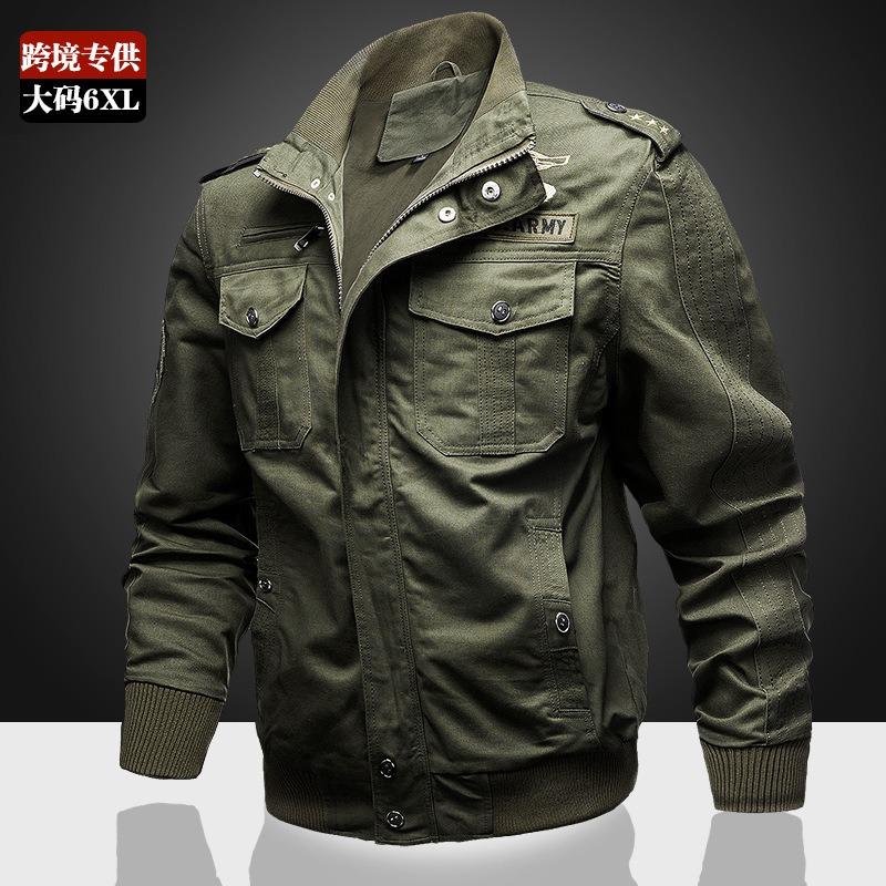 Spring and Autumn Tooling Men's Jacket Casual Stand-Up Collar Badge Embroidered Large Size Jacket Men