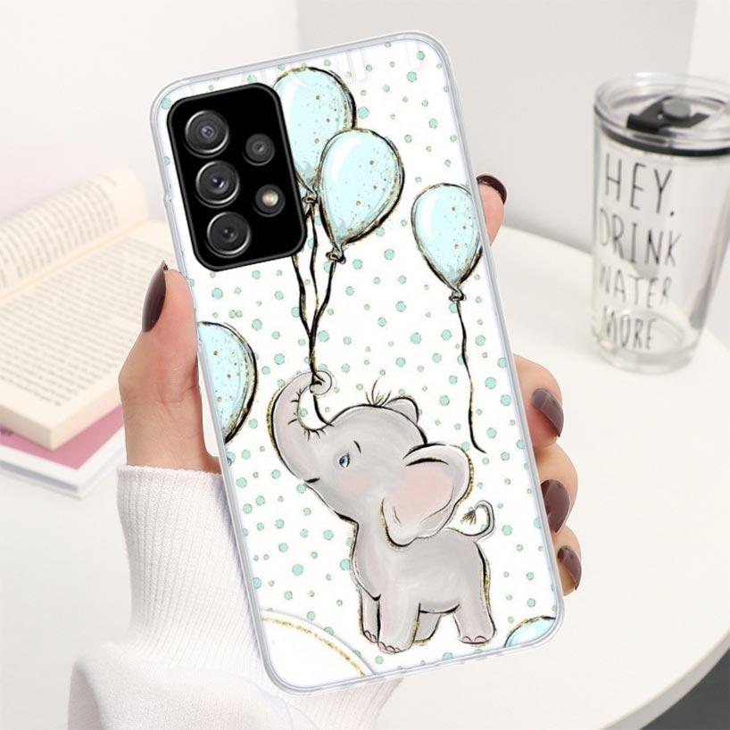 Cartoon Elephant Pink Phone Case For Samsung Galaxy A12 A13 A52 A53 A32 A33 A22 A23 A02S A03S A72 A73 A42 Soft Cover Silicone Sh