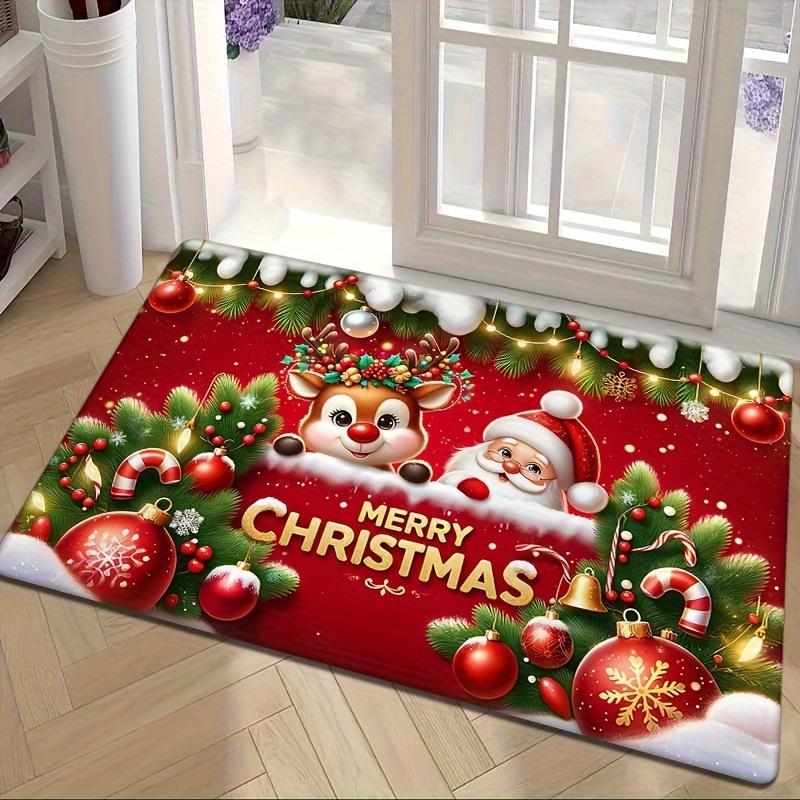 Santa Claus Christmas Carpet Mat Rug - Merry Christmas Design Home Decoration with Reindeer Gift Pattern for Holiday Party