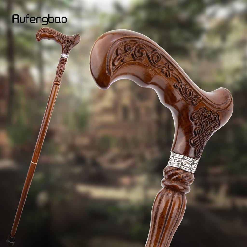Chinese Knot Brown Wooden Fashion Stick Decorative Vampire Cospaly Party Wood Walking Cane Halloween Mace Wand Crosier 93cm