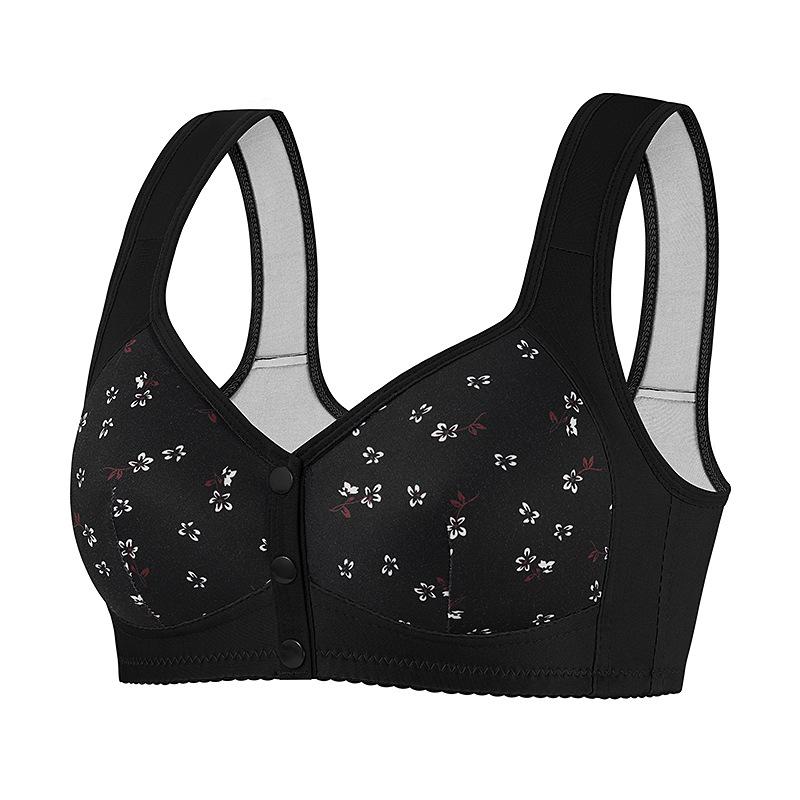 Large size bra popular setting cup front buckle underwear women's printing steel rimless vest type large size underwear