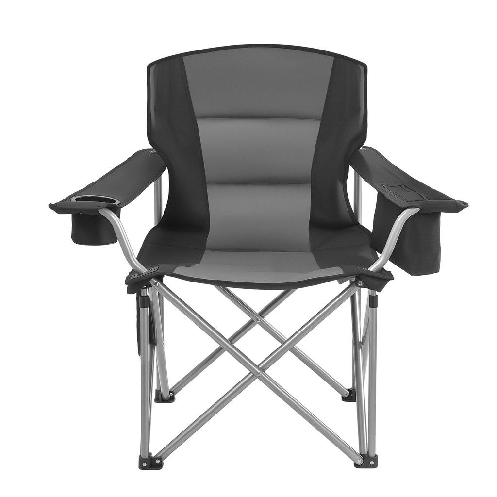 Camping Folding Chair for Adults, Portable Heavy Duty Outdoor Quad Lumbar Back Padded Arm Chairs with Side Pockets, Cup Holder and Cooler Bag for