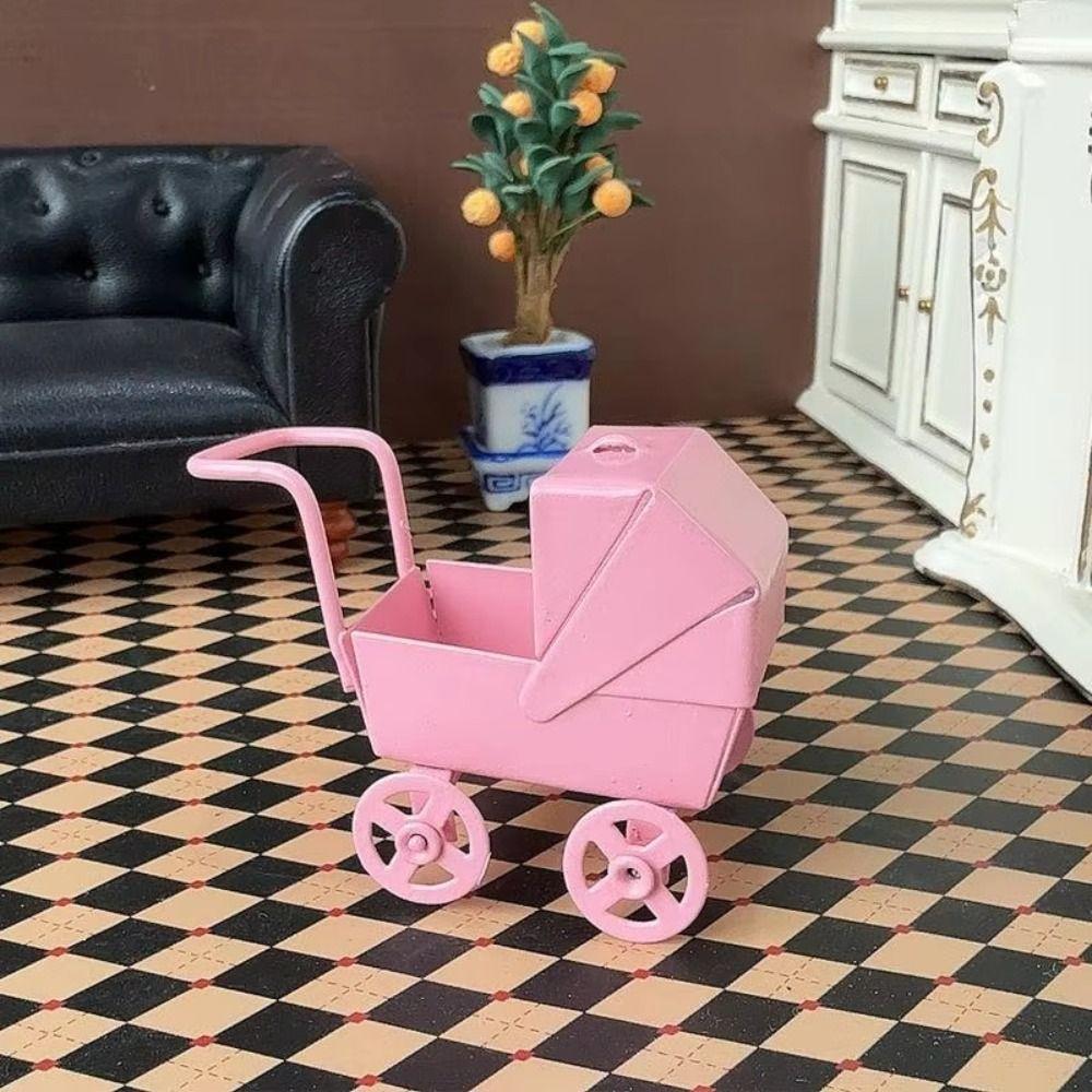 Realistic Mini Bassinet Stroller Wrought Iron Baby Stroller Model Doll Pram Toys Kids Pretend Play