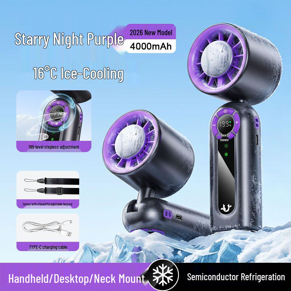 New Portable Folding Handheld Fan with Semiconductor Cooling & Digital Display