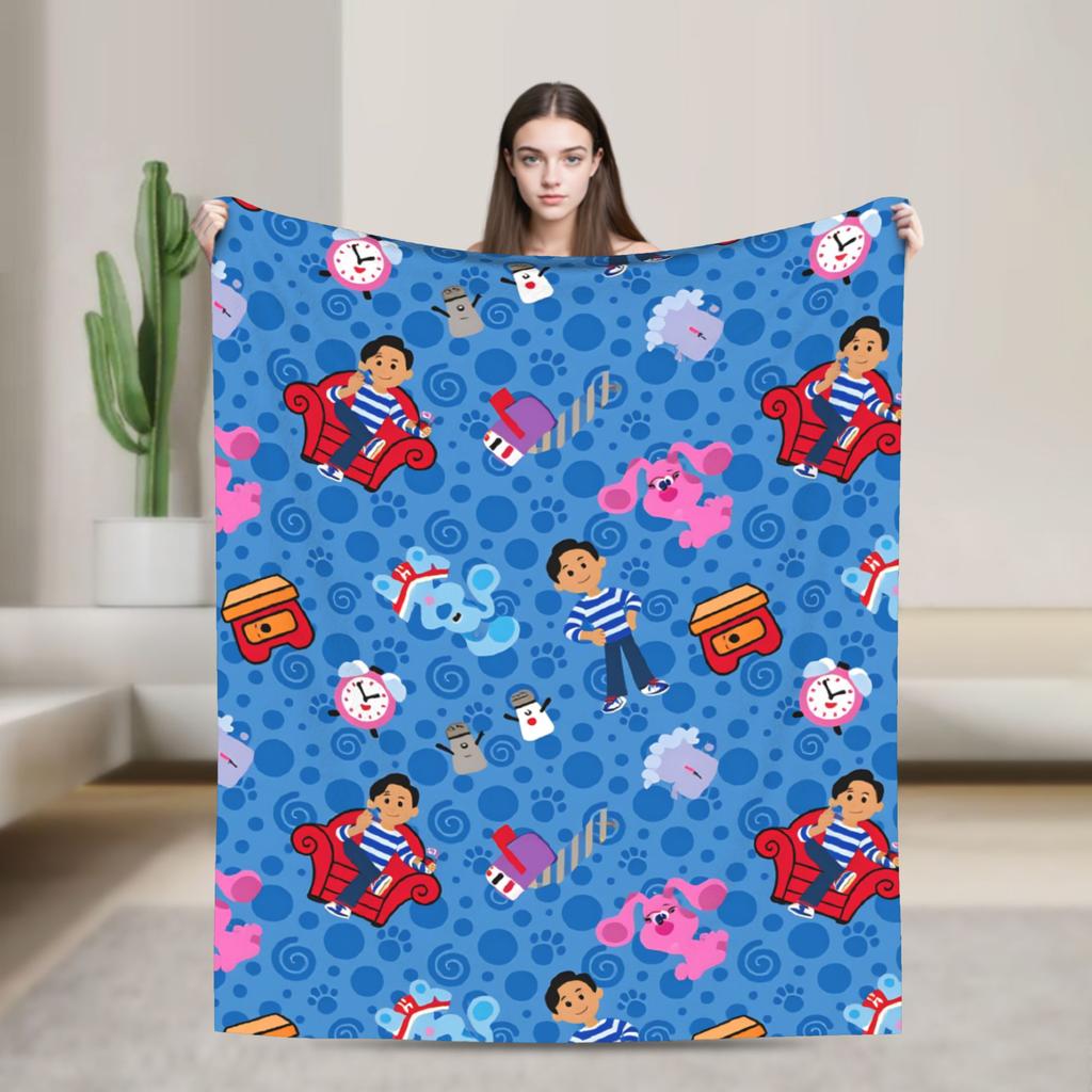 Soft Warm Blanket Airplane Travel Blue's Clues Collage Throw Blanket Cartoon Flannel Bedspread For Couch Chair Sofa Bed Sofa Bed